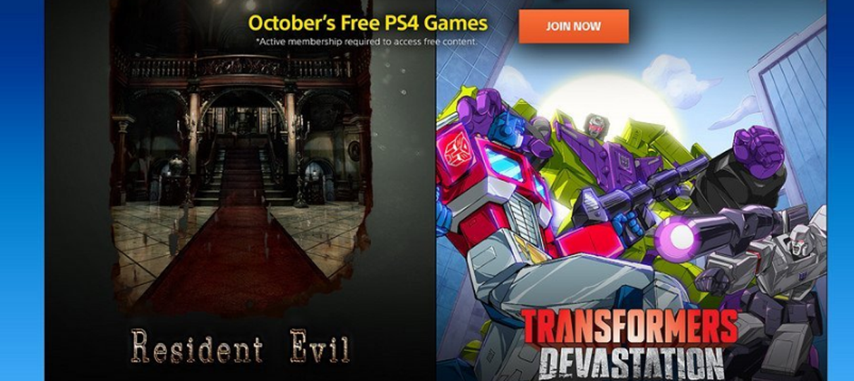 PS Plus | Resident Evil e Transformers: Devastation serão os jogos gratuitos em outubro