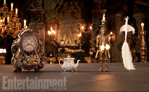 Beauty and the Beast (2017)
The mantel clock Cogsworth, the teapot Mrs. Potts, Lumiere the candelabra and the feather duster Plumette