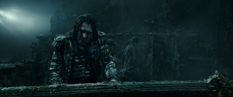 "PIRATES OF THE CARIBBEAN: DEAD MEN TELL NO TALES"..The villainous Captain Salazar (Javier Bardem) pursues Jack Sparrow (Johnny Depp) as he searches for the trident used by Poseidon..Ph: Film Frame..©Disney Enterprises, Inc. All Rights Reserved.
