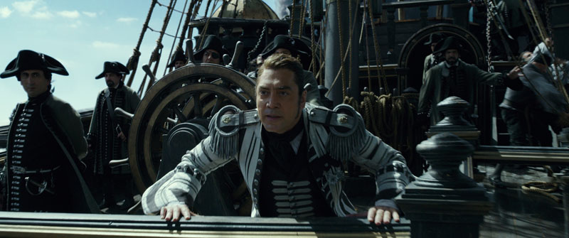 "PIRATES OF THE CARIBBEAN: DEAD MEN TELL NO TALES"..The villainous Captain Salazar (Javier Bardem) pursues Jack Sparrow (Johnny Depp) as he searches for the trident used by Poseidon..Ph: Film Frame..©Disney Enterprises, Inc. All Rights Reserved.