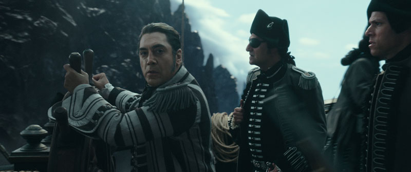 "PIRATES OF THE CARIBBEAN: DEAD MEN TELL NO TALES"..The villainous Captain Salazar (Javier Bardem) pursues Jack Sparrow (Johnny Depp) as he searches for the trident used by Poseidon..Ph: Film Frame..©Disney Enterprises, Inc. All Rights Reserved.