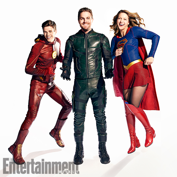 DC Superheroes
L to R: Melissa Benoist (Supergirl), Stephen Amell (Green Arrow) and Grant Gustin (The Flash) 
Vancouver, British Columbia, Canada - October, 27, 2016

Photograph by Art Streiber

Gustinês Costumer: Elizabeth ¥Bettyê Dubney; Hair: Sarah Koppes; Makeup: Tina Teoli; Amellês Costumer: Mary Hyde Kerr; Hair: Paul J. Edwards; Makeup: Tanya Howard; Benoistês Costumer: Nicole Bobick; Hair: Lisa Leonard; Makeup: Danielle Fowler; Producer: Adele Thomas Productions