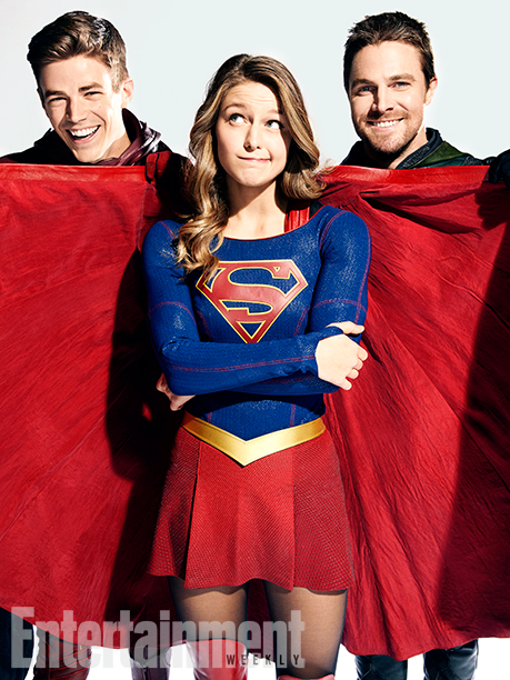 DC Superheroes
L to R: Melissa Benoist (Supergirl), Stephen Amell (Green Arrow) and Grant Gustin (The Flash) 
Vancouver, British Columbia, Canada - October, 27, 2016

Photograph by Art Streiber

Gustinês Costumer: Elizabeth ´Bettyê Dubney; Hair: Sarah Koppes; Makeup: Tina Teoli; Benoistês Costumer: Nicole Bobick; Hair: Lisa Leonard; Makeup: Danielle Fowler; Amellês Costumer: Mary Hyde Kerr; Hair: Paul J. Edwards; Makeup: Tanya Howard; Producer: Adele Thomas Productions