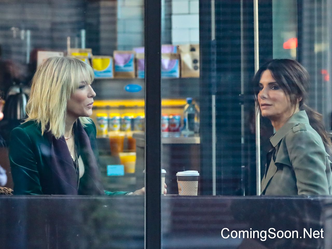 NEW YORK, NY - OCTOBER 24: Sandra Bullock (R) and Cate Blanchett are seen on October 24, 2016 in New York City.  (Photo by Ignat/Bauer-Griffin/GC Images)
