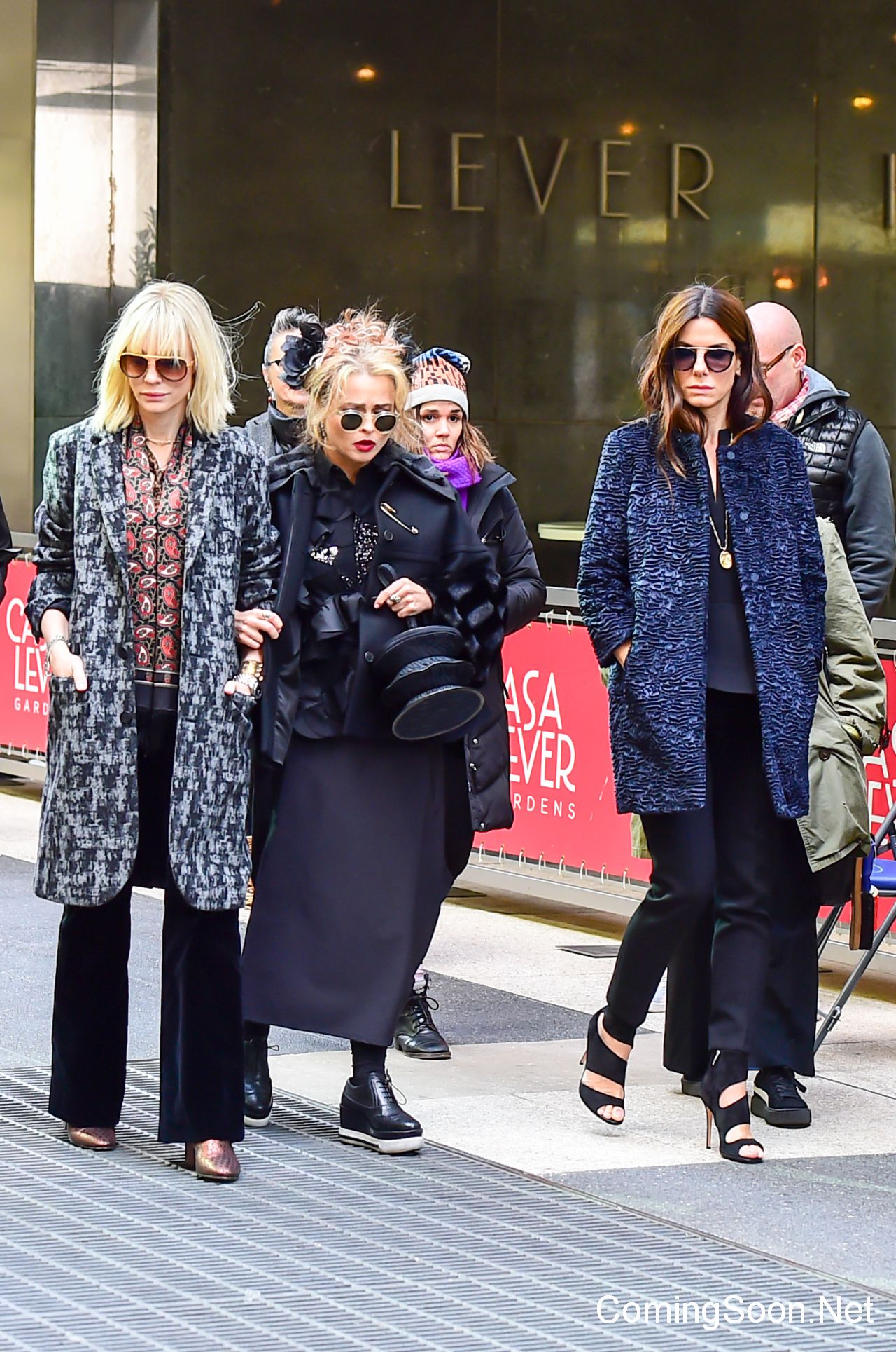 NEW YORK, NY - OCTOBER 26:  Actress Actress Cate Blanchett and Sandra Bullock and Helena Bonham Carter are seen on October 26, 2016 on the set of 'Ocean's 8'  on October 26, 2016 in New York City.  (Photo by Raymond Hall/GC Images)