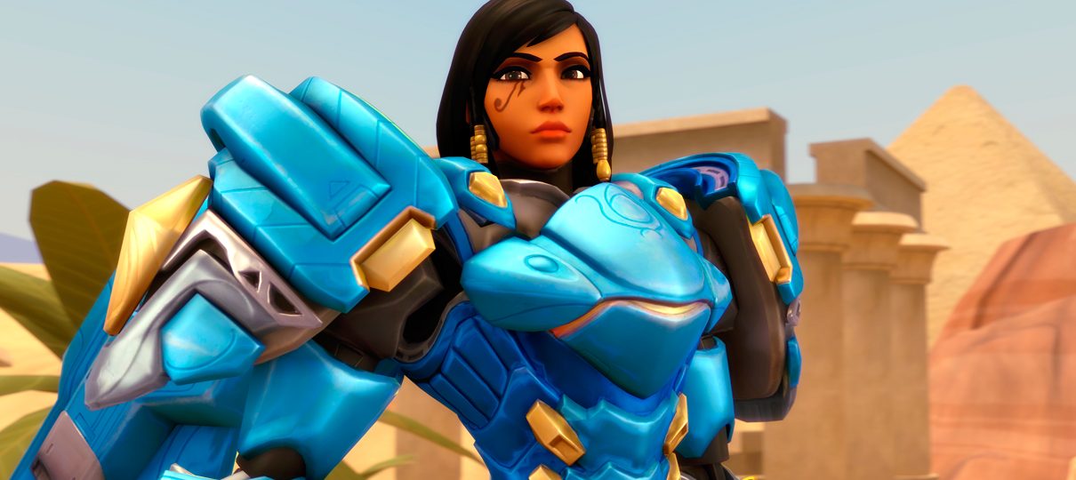 Uma mulher com asas que dizem'overwatch'on it