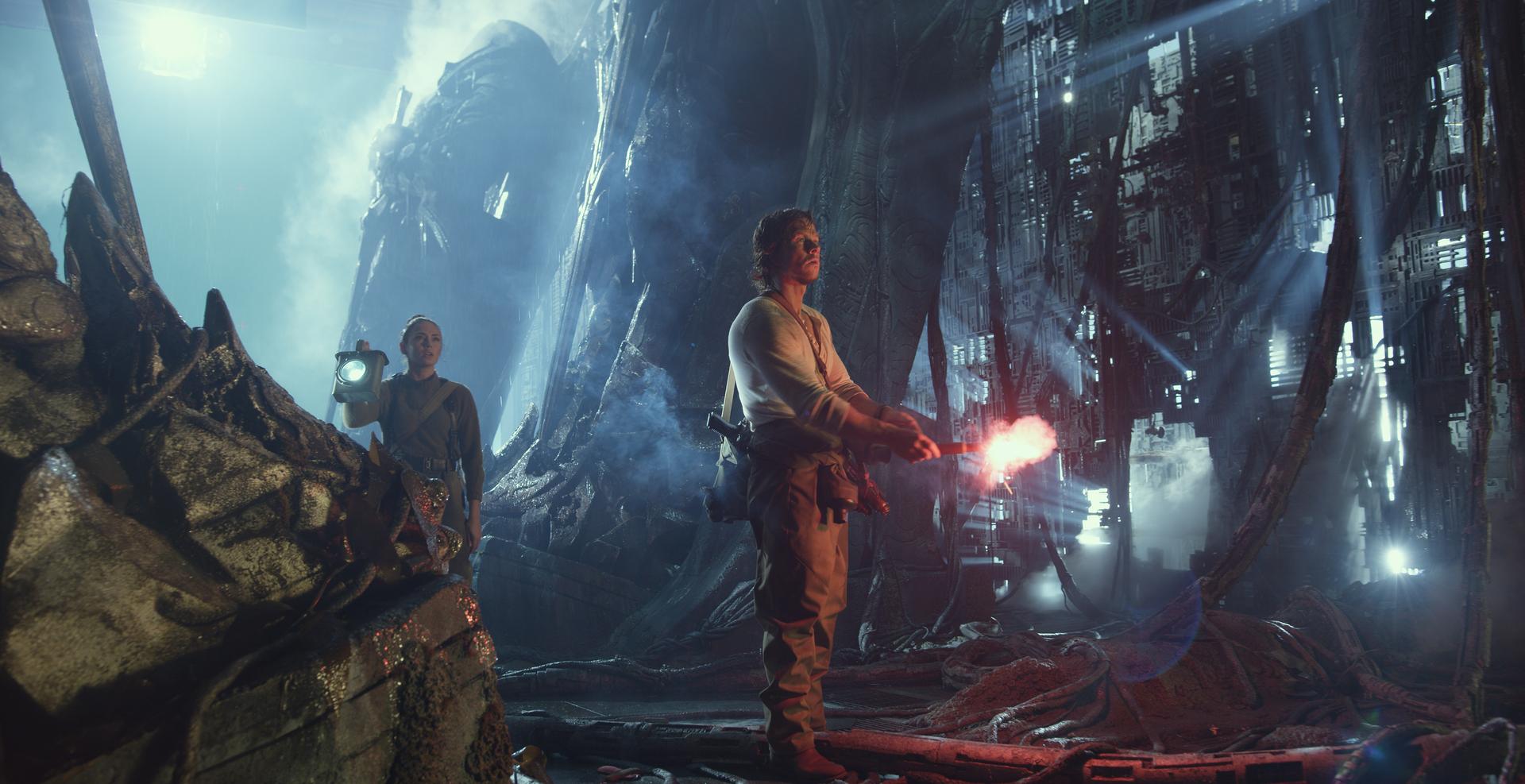 Left to right: Laura Haddock plays Viviane and Mark Wahlberg plays Cade Yaeger in TRANSFORMERS: THE LAST KNIGHT, from Paramount Pictures.