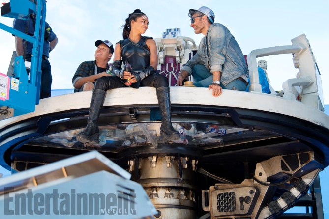 Thor: Ragnarok (2017)
L to R: On set with Tessa Thompson (Valkyrie) and Director Taika Waititi.