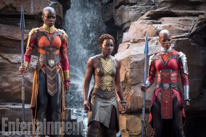Marvel Studios' BLACK PANTHER
L to R: Okoye (Danai Gurira), Nakia (Lupita Nyong'o) and Ayo (Florence Kasumba)

Credit: Matt Kennedy/©Marvel Studios 2018