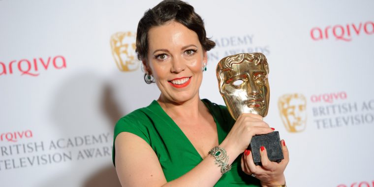 Olivia Colman poses for photographers in the winners room at the British Academy Television Awards at a central London venue, Sunday, May 18, 2014. (Photo by Jonathan Short/Invision/AP)