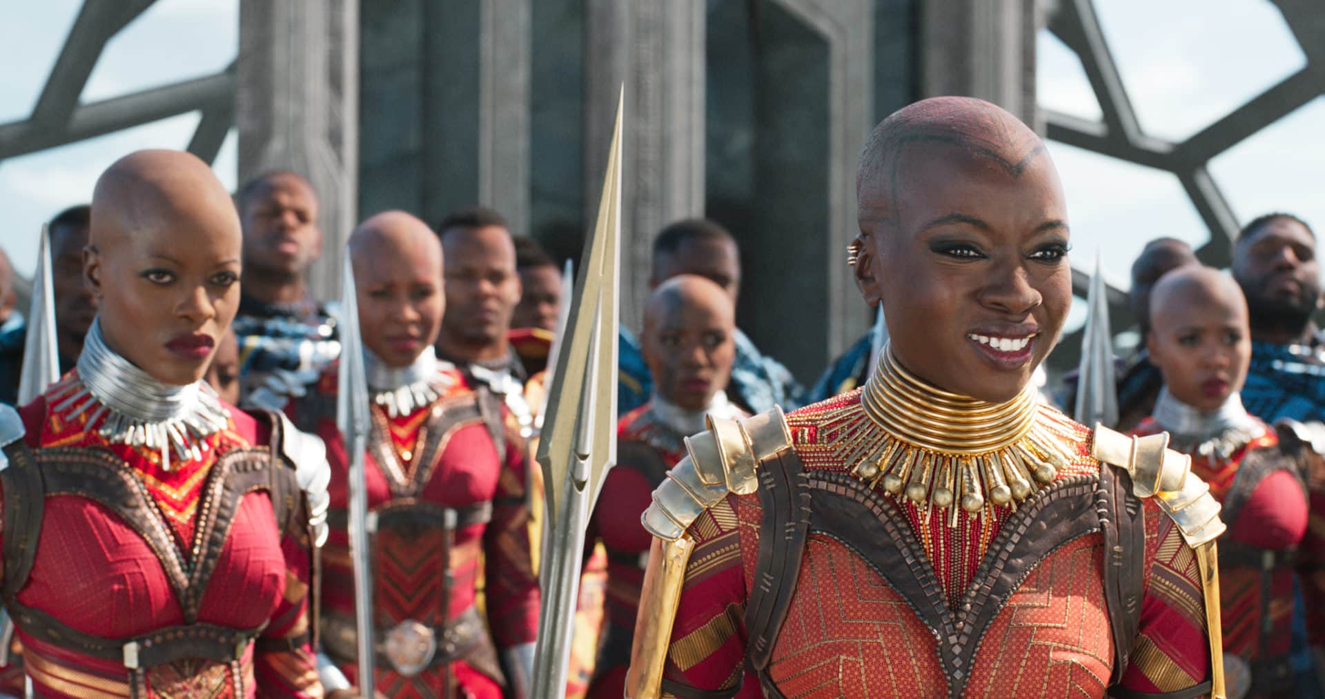 Marvel Studios' BLACK PANTHER..L to R: Ayo (Florence Kasumba) and Okoye (Danai Gurira)..Ph: Film Frame..©Marvel Studios 2018