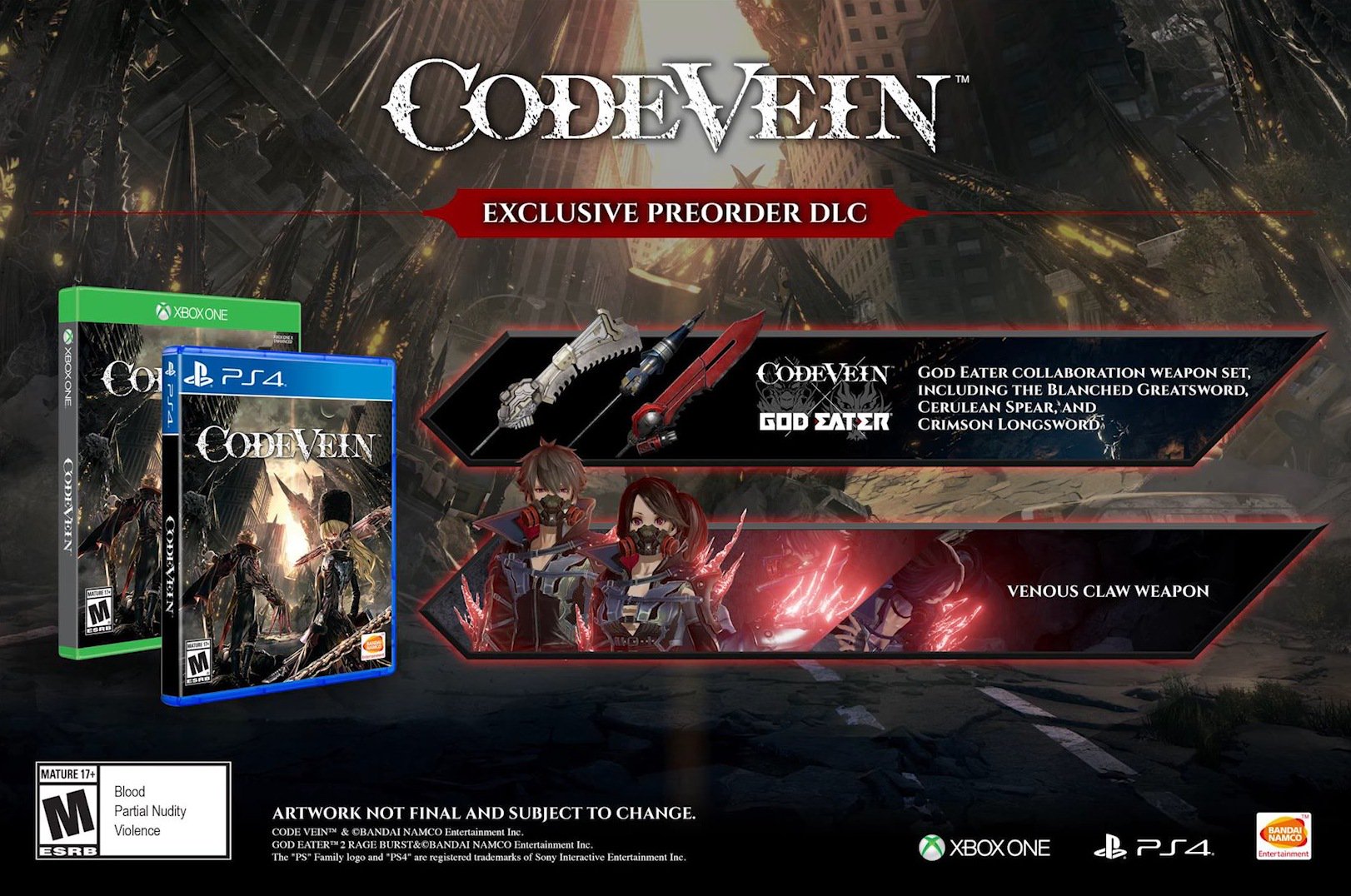 Novo trailer de Code Vein mostra poder da baioneta