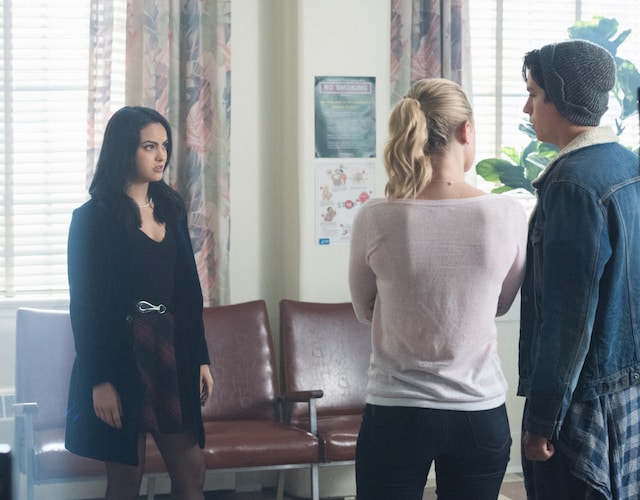 Riverdale -- "A Kiss Before Dying" -- Image Number: RVD201b_0112.jpg -- Pictured (L-R): Camila Mendes as Veronica Lodge, Lili Reinhart as Betty Cooper, and Cole Sprouse as Jughead Jones -- Photo: Dean Buscher/The CW -- ÃÂ© 2017 The CW Network. All Rights Reserved