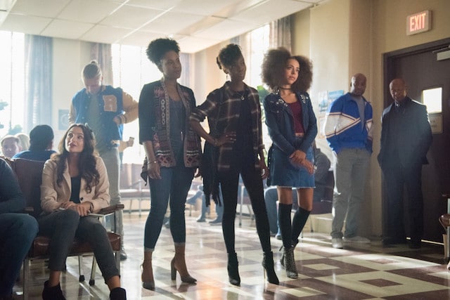 Riverdale -- "A Kiss Before Dying" -- Image Number: RVD201b_0404.jpg -- Pictured (L-R): Asha Bromfield as Melody, Ashleigh Murray as Josie McCoy, and Hayley Law as Valerie -- Photo: Dean Buscher/The CW -- ÃÂ© 2017 The CW Network. All Rights Reserved