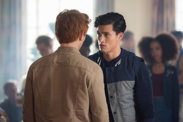 Riverdale -- "A Kiss Before Dying" -- Image Number: RVD201b_0439.jpg -- Pictured (L-R): KJ Apa as Archie Andrews and Charles Melton as Reggie Mantle -- Photo: Dean Buscher/The CW -- ÃÂ© 2017 The CW Network. All Rights Reserved