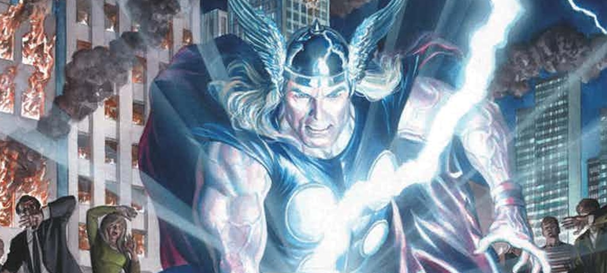 Thor empunha o Mjolnir em capa de HQ desenhada por Alex Ross