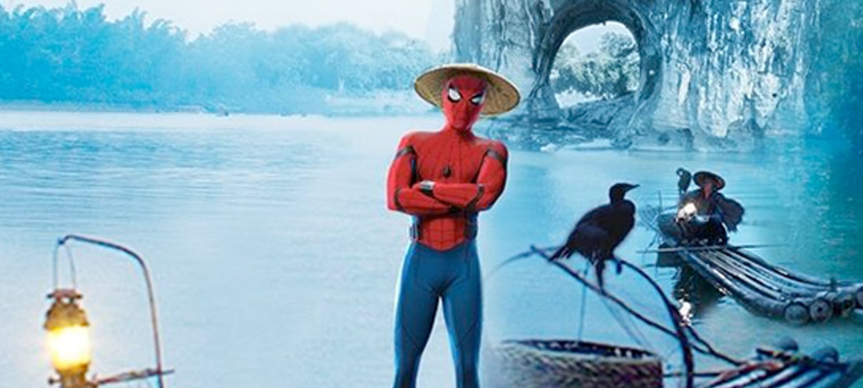 Homem-Aranha faz pose em pontos turísticos nos pôsteres chineses de De Volta ao Lar