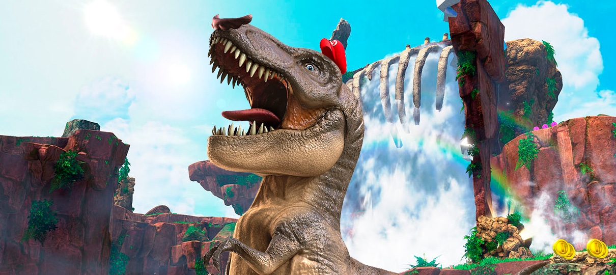 Vire um T-Rex de bigode devastador no novo gameplay de Super Mario Odyssey!