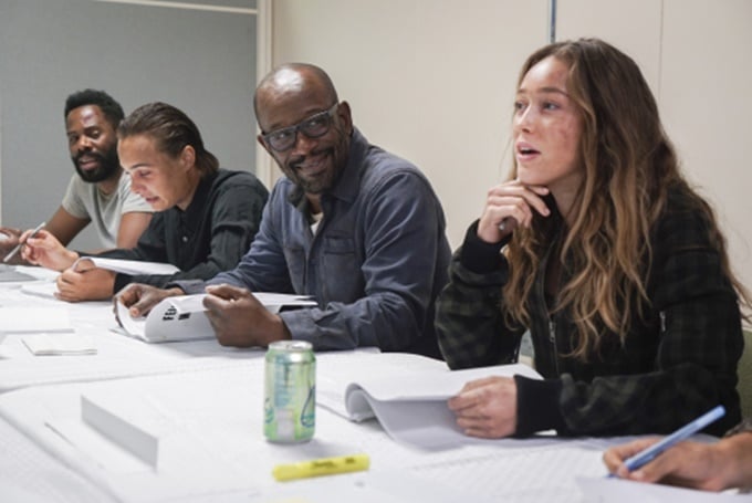 Colman Domingo as Victor Strand, Frank Dillane as Nick Clark, Lennie James as Morgan Jones, Alycia Debnam-Carey as Alicia Clark - Fear the Walking Dead _ Season 4 - Photo Credit: Richard Foreman, Jr/AMC