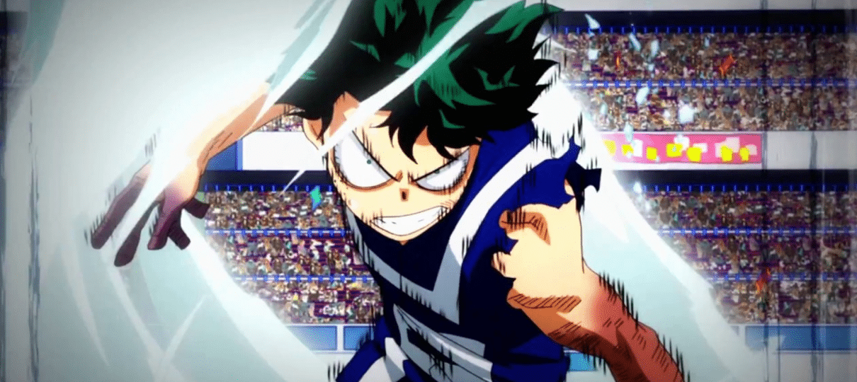 Nova capa colorida de My Hero Academia exibe Midoriya enfrentando vilões