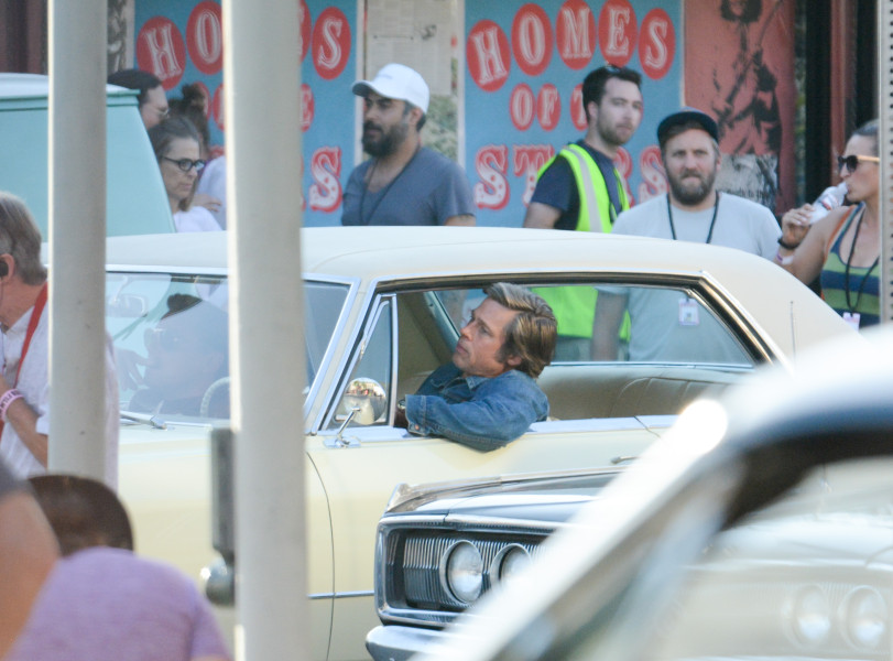 Mandatory Credit: Photo by REX/Shutterstock (9768683f)
Brad Pitt
'Once Upon a Time in Hollywood' on set filming, Los Angeles, USA - 23 Jul 2018