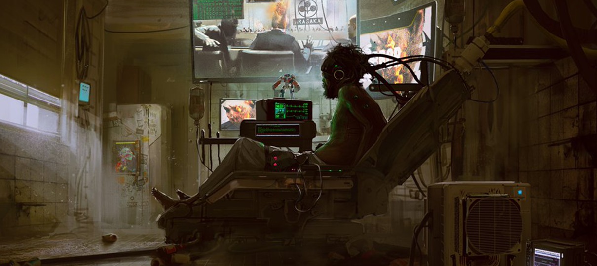 Artes conceituais de Cyberpunk 2077 contrastam excesso de tecnologia e problemas sociais