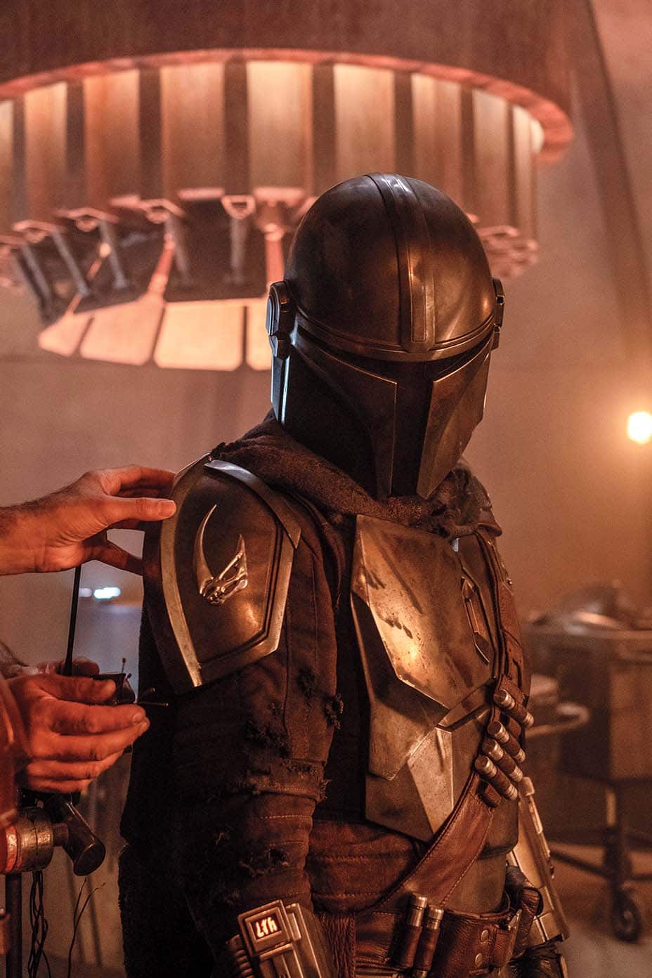 Pedro Pascal on the set of THE MANDALORIAN