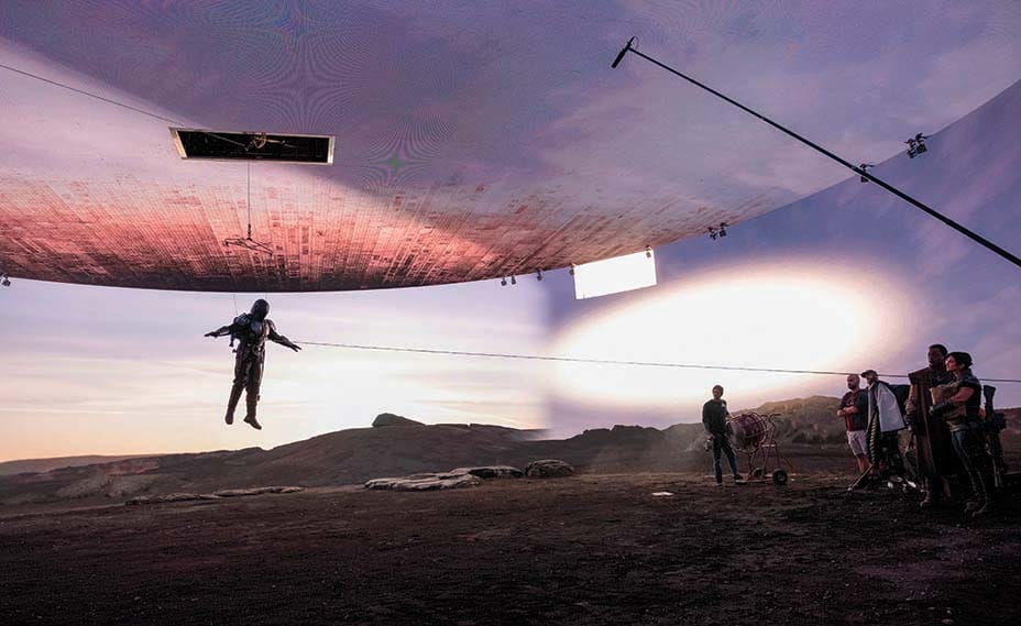 Pedro Pascal on the set of THE MANDALORIAN