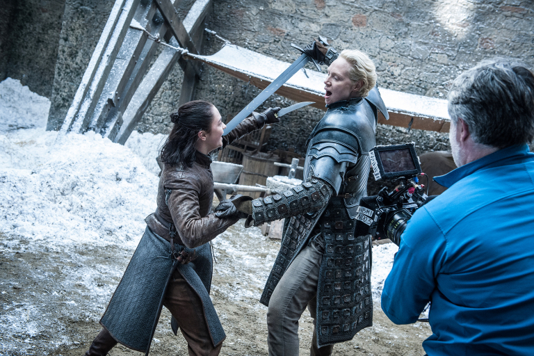 Season 7 Episode 4
Behind the Scenes
Maisie Williams as Arya Stark and Gwendoline Christie as Brienne of Tarth