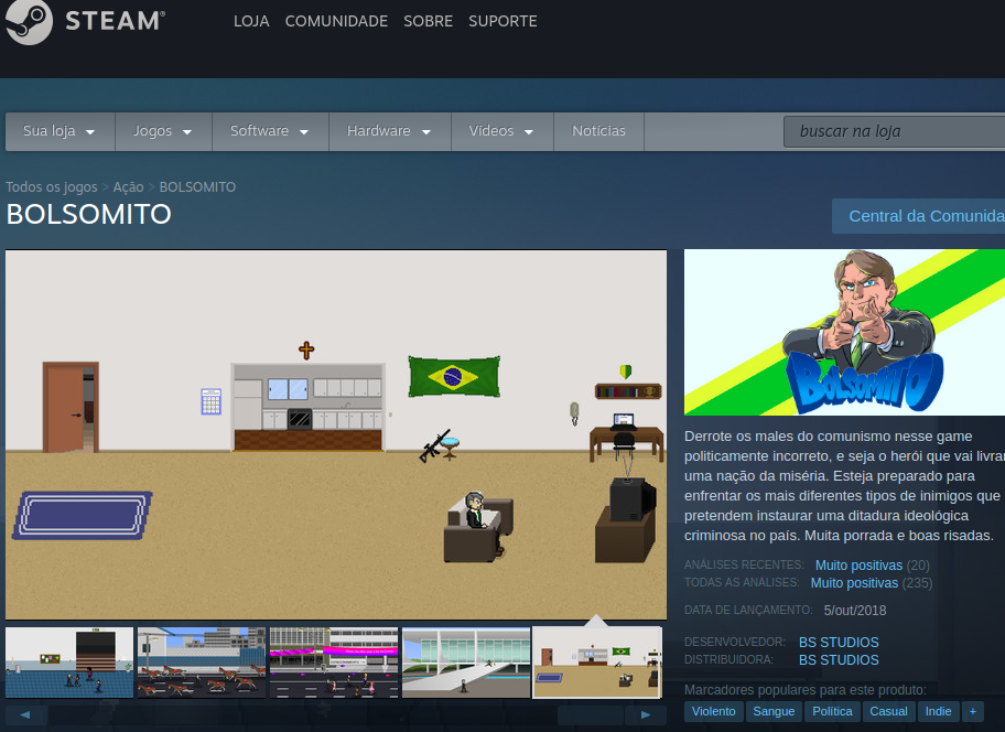 Página do jogo Bolsomito ainda está no ar no Steam