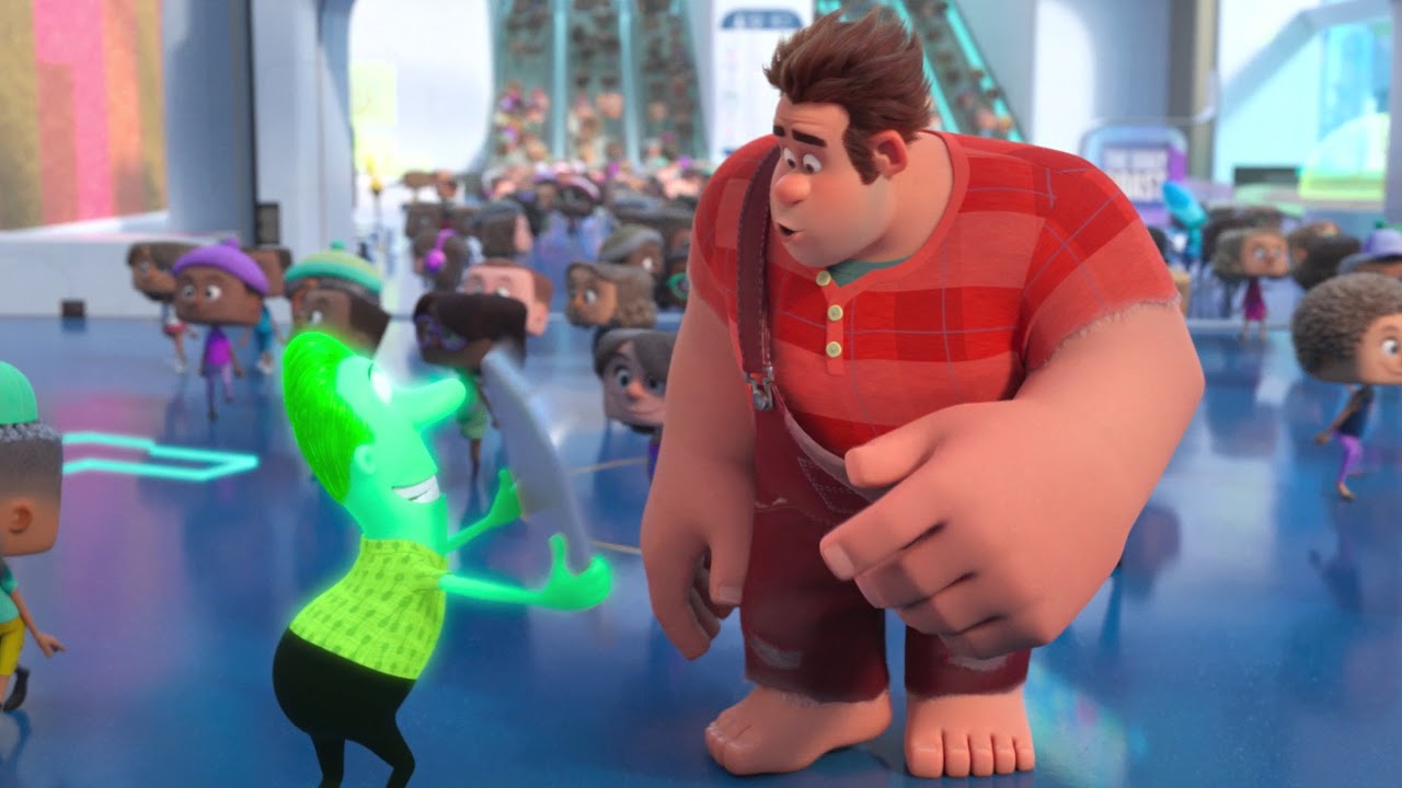 Em WiFi Ralph, a separação entre personagem e cenário é feita com um embaçamento do fundo
