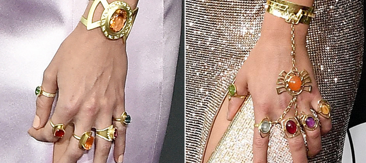 Brie Larson e Scarlett Johansson usaram adereços inspirados nas joias do infinito