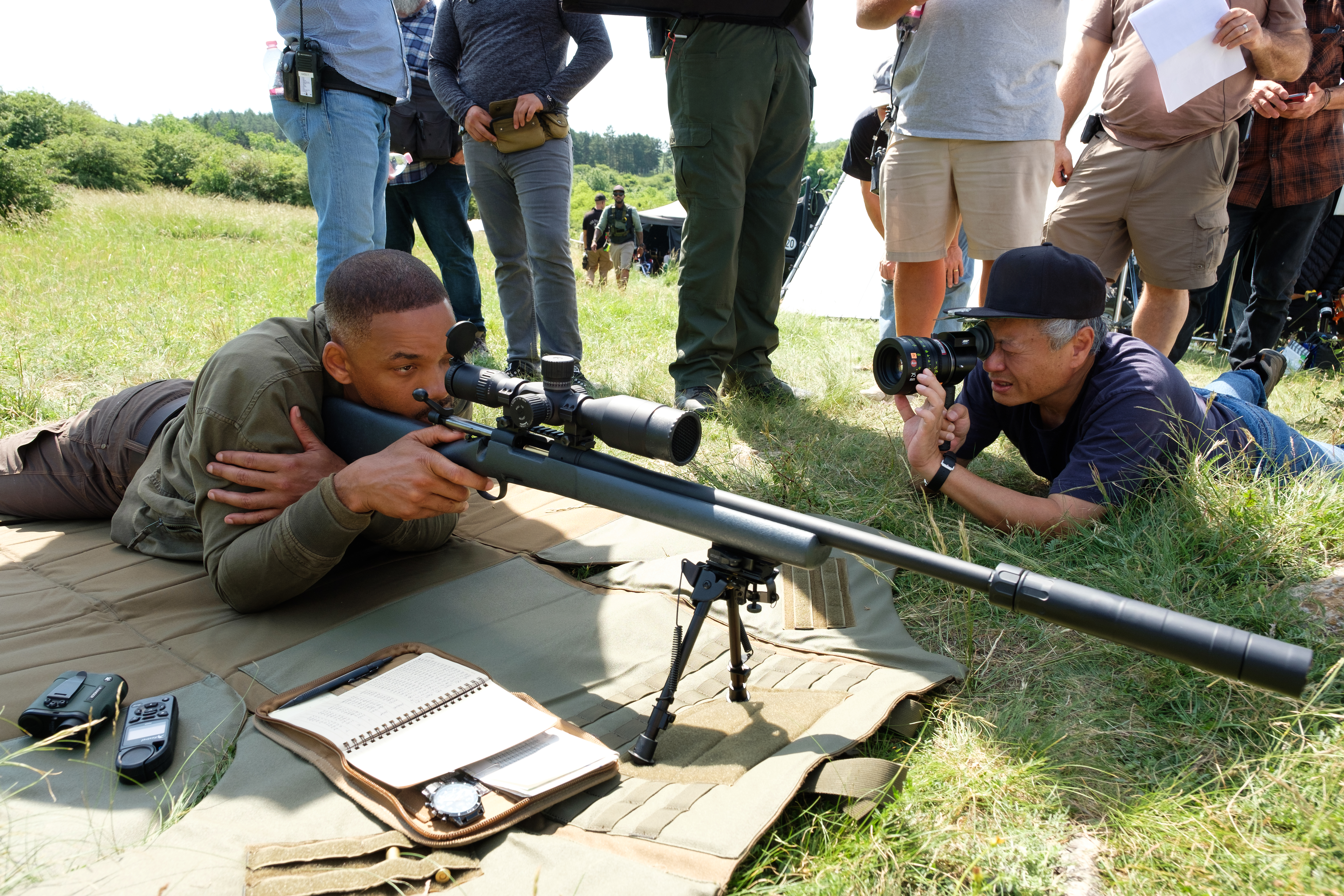 Director Ang Lee and Will Smith on the set of Gemini Man from Paramount Pictures, Skydance and Jerry Bruckheimer Films.