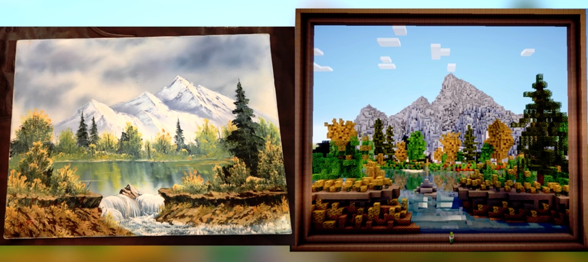 YouTuber recria pintura de Bob Ross dentro de Minecraft (é sério!)