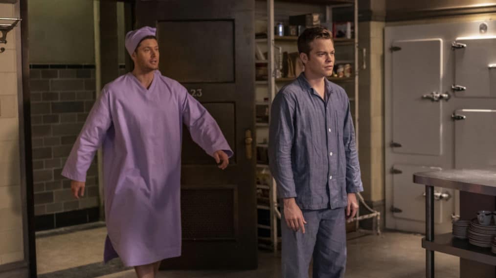 Supernatural -- "Last Holiday" -- Image Number: SN1514A_0309r.jpg -- Pictured (L-R): Jensen Ackles as Dean and Alexander Calvert as Jack -- Photo: Colin Bentley/The CW --  2020 The CW Network, LLC. All Rights Reserved.