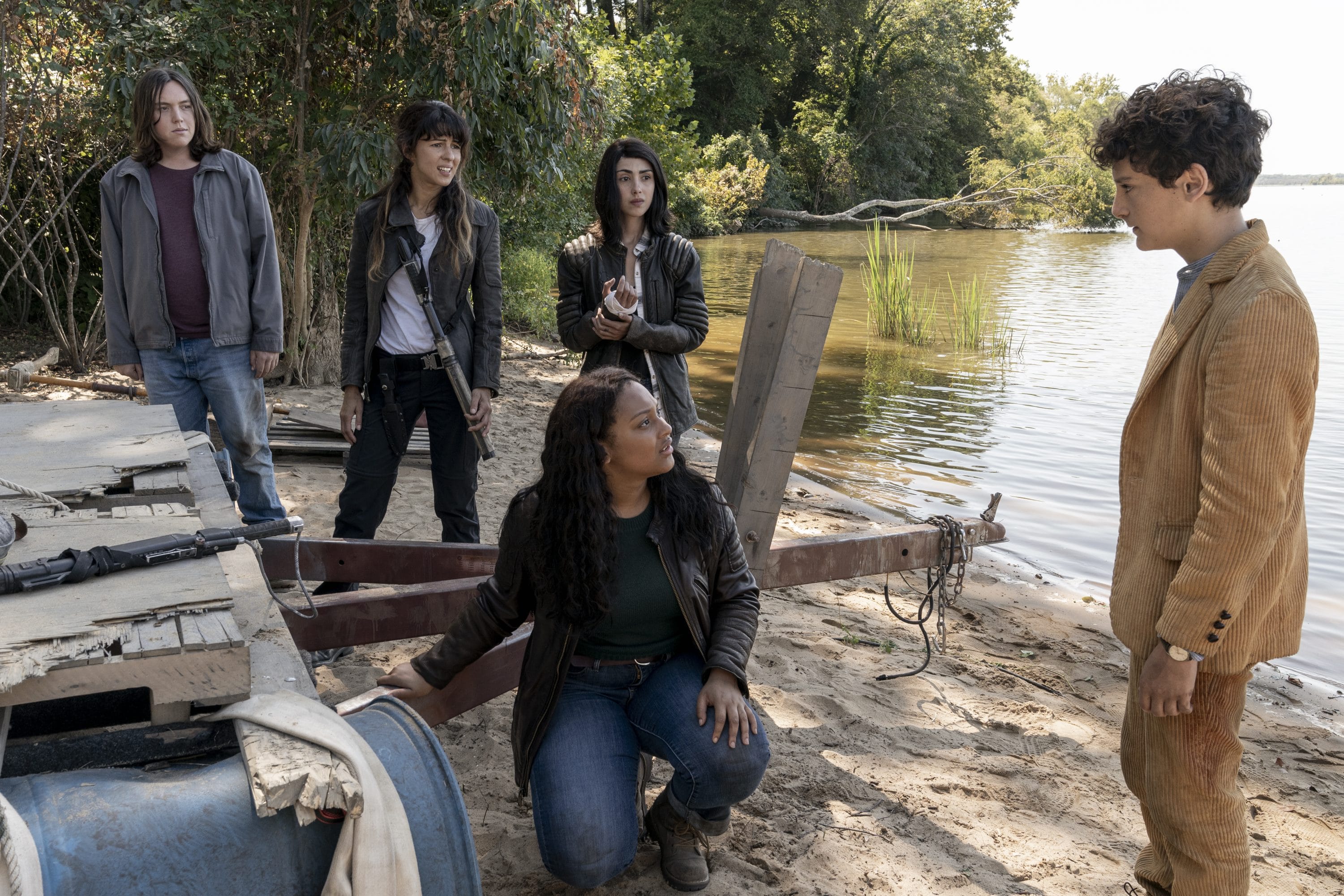 Alexa Mansour as Hope, Aliyah Royale as Iris, Hal Cumpston as Silas, Nicolas Cantu as Elton, Annet Mahendru as Huck - The Walking Dead: World Beyond _ Season 1, Episode 5 - Photo Credit: Macall Polay/AMC