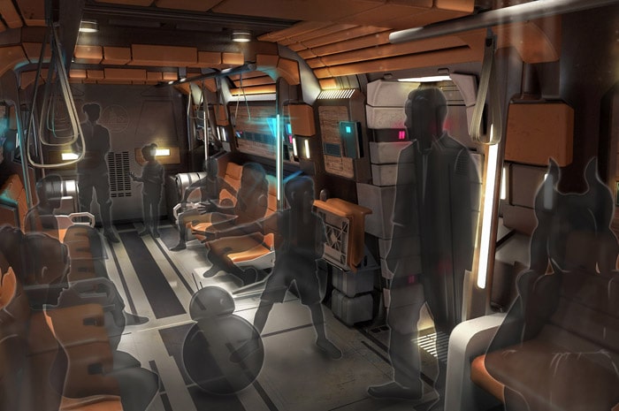 This artist concept rendering shows the transports that will take guests from Star Wars: Galactic Starcruiser to Star Wars: Galaxy’s Edge at Walt Disney World Resort in Lake Buena Vista, Fla. (Disney)