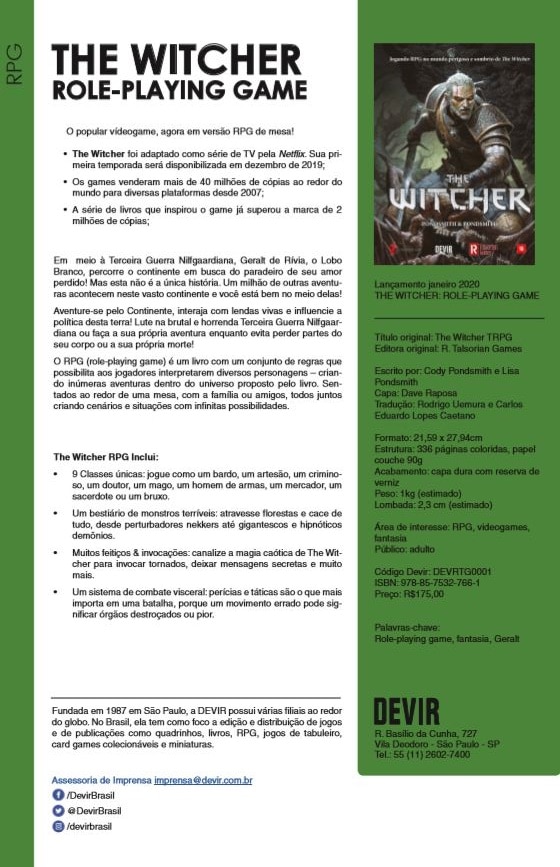 RPG de mesa de The Witcher chegará ao Brasil em janeiro