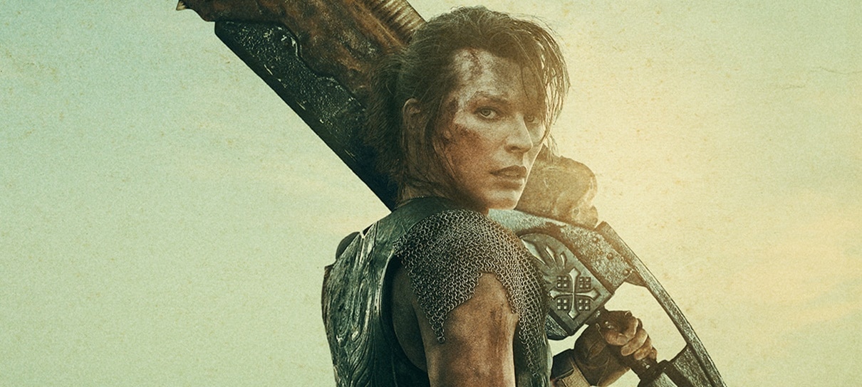 Personagens usam espada e arco de ossos em pôsteres do filme de Monster Hunter