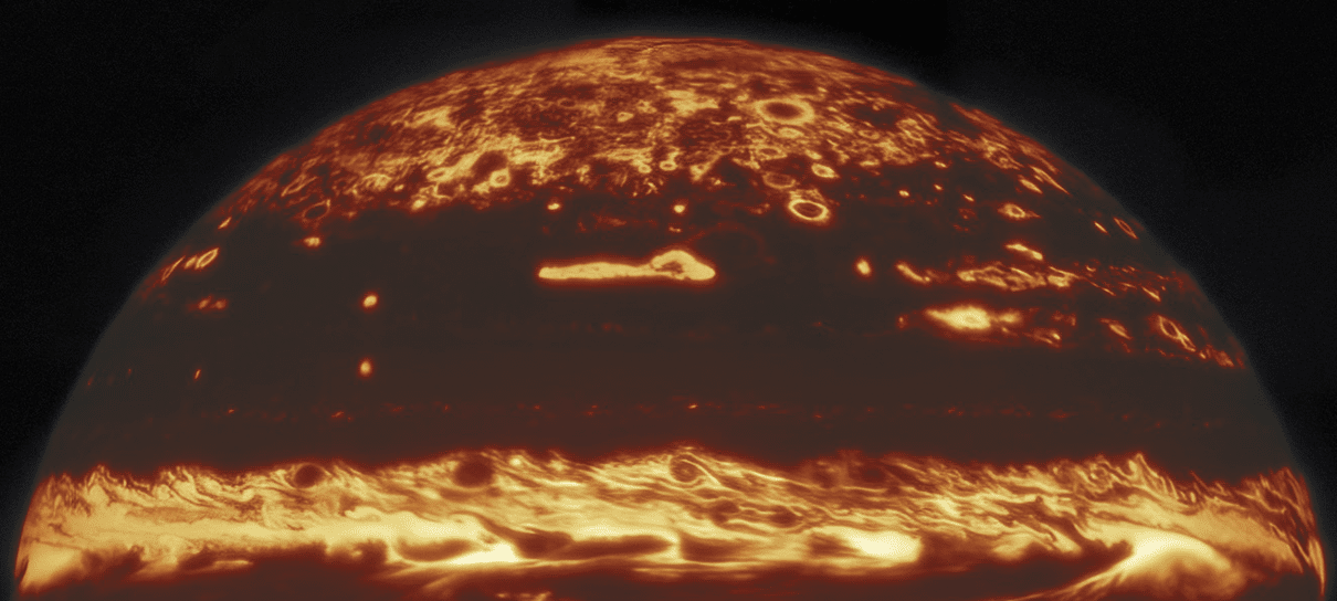 Imagem de Júpiter mostra atmosfera tempestuosa do planeta com nitidez