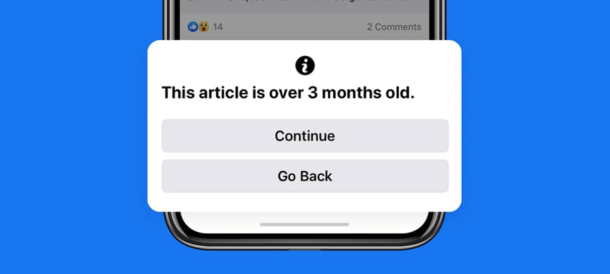 Facebook vai exibir notificação para quem tentar compartilhar notícias antigas