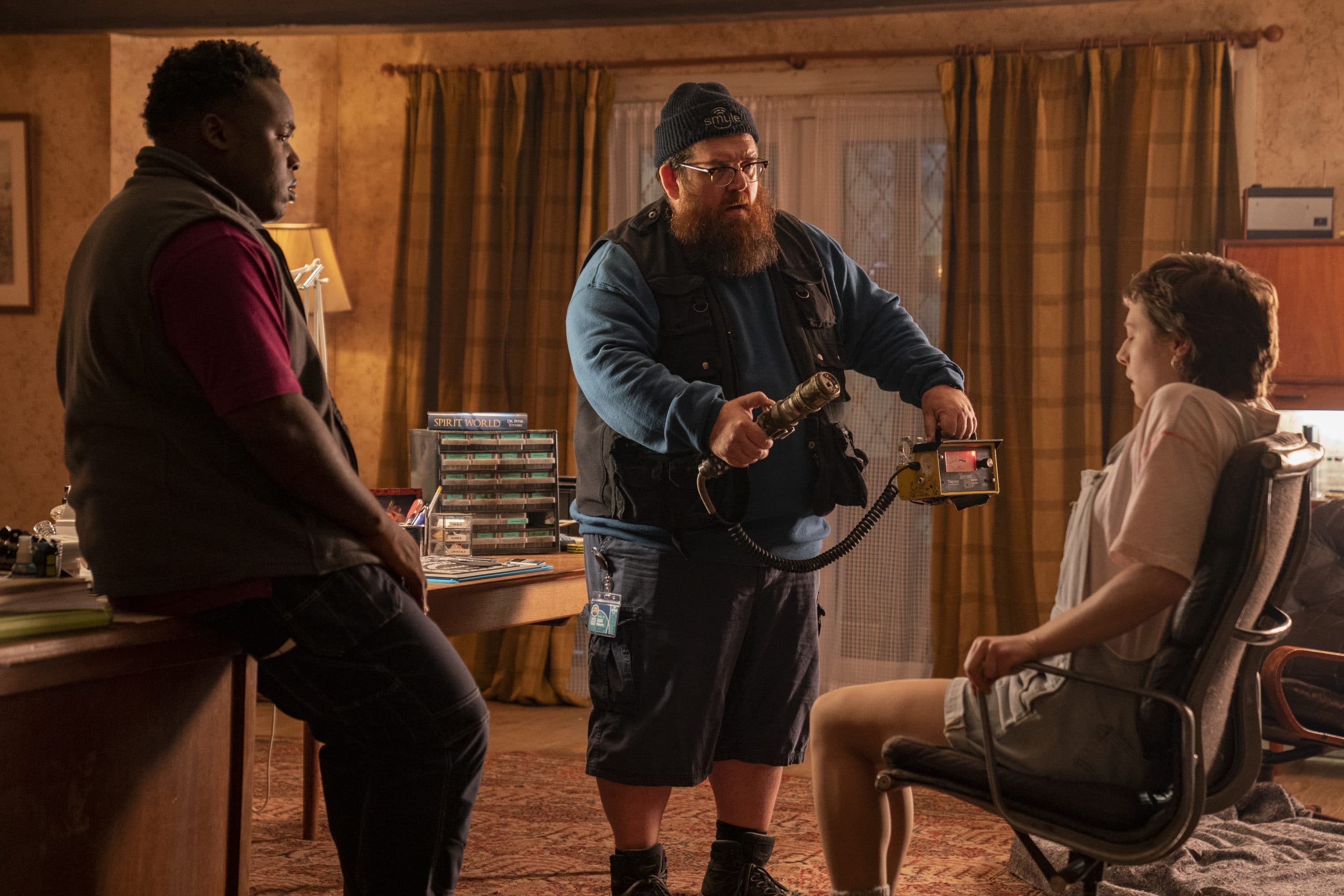 Samson Kayo as Elton, Nick Frost as Gus Roberts, Emma D'Arcy as Astrid