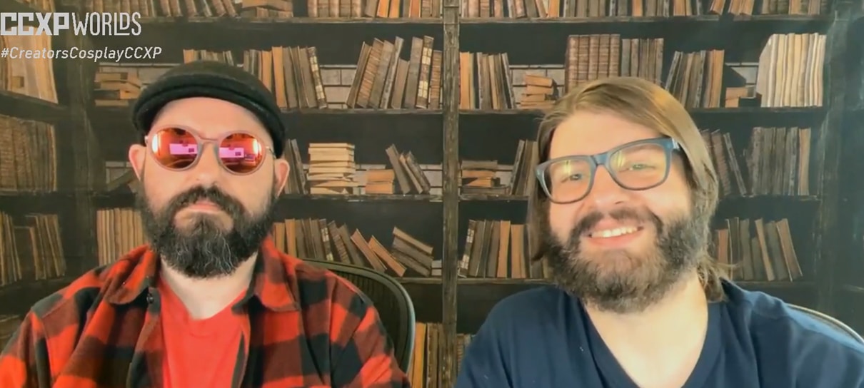 Jovem Nerd e Azaghal falam sobre a campanha do Nerdcast RPG: Coleção Cthulhu em painel