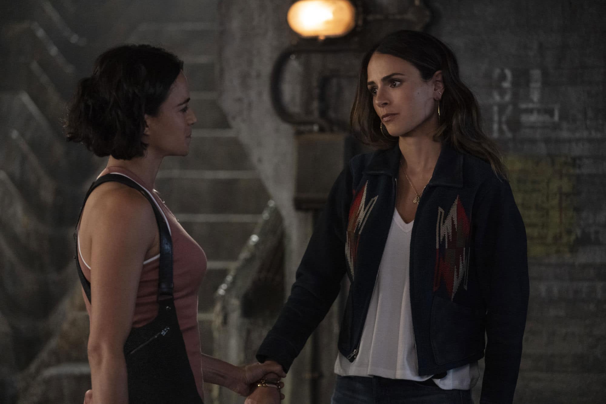 (from left) Letty (Michelle Rodriguez) and Mia (Jordana Brewster) in F9, directed by Justin Lin.