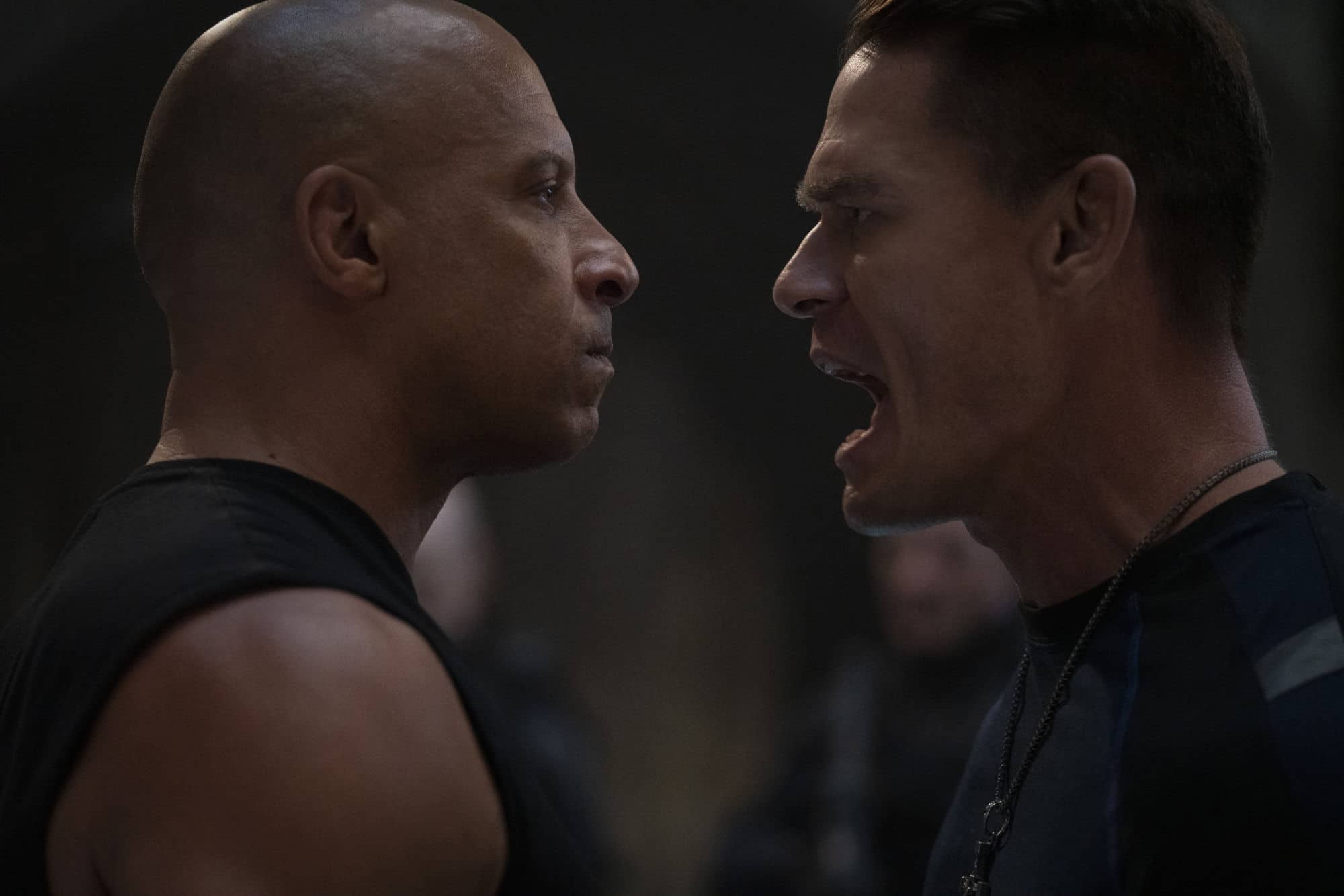 (from left) Dom (Vin Diesel) and Jakob (John Cena) in F9, directed by Justin Lin.