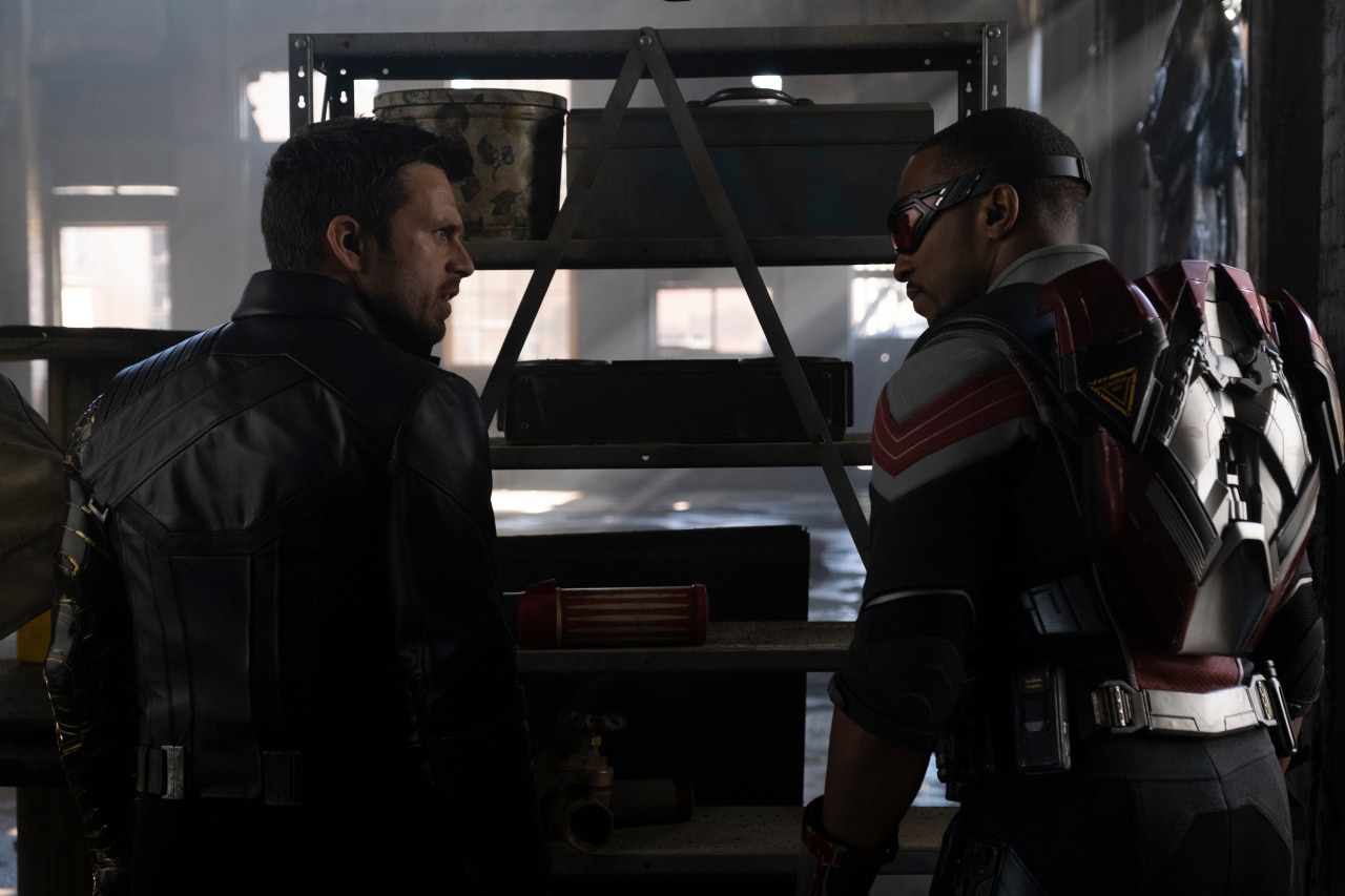 (L-R): Winter Soldier/Bucky Barnes (Sebastian Stan) and Falcon/Sam Wilson (Anthony Mackie) in Marvel Studios' THE FALCON AND THE WINTER SOLDIER exclusively on Disney+. Photo by Chuck Zlotnick. ©Marvel Studios 2020. All Rights Reserved.