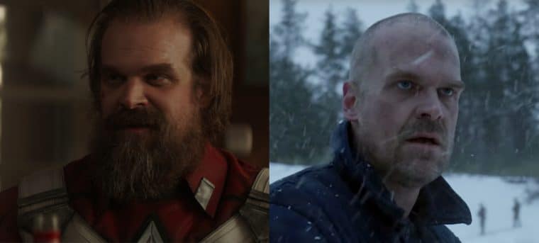 David Harbour em Viúva Negra e em Stranger Things (Divulgação/Marvel;Divulgação/Netflix)