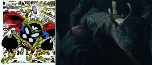 Thor sapo nas HQs e Loki crocodilo na série (Divulgação/Marvel)