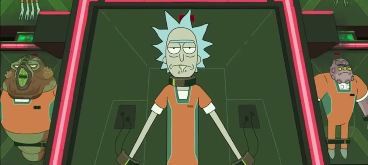 Rick, de Rick and Morty, é preso pela AVT de Loki em arte de Bosslogic