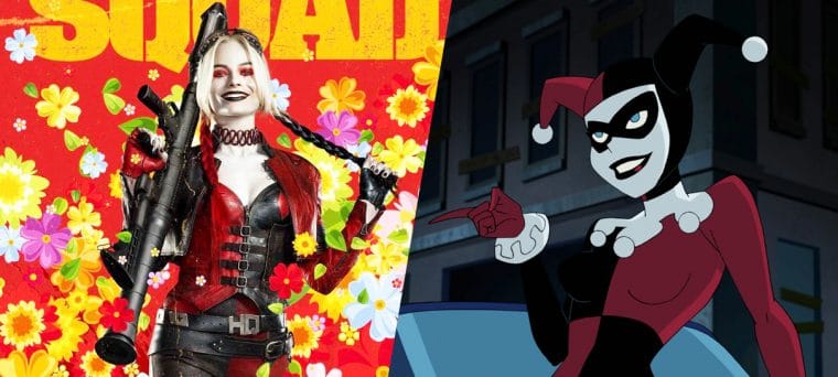 Montagem com Margot Robbie e Arlequina em Batman: A Série Animada (Divulgação/DC)